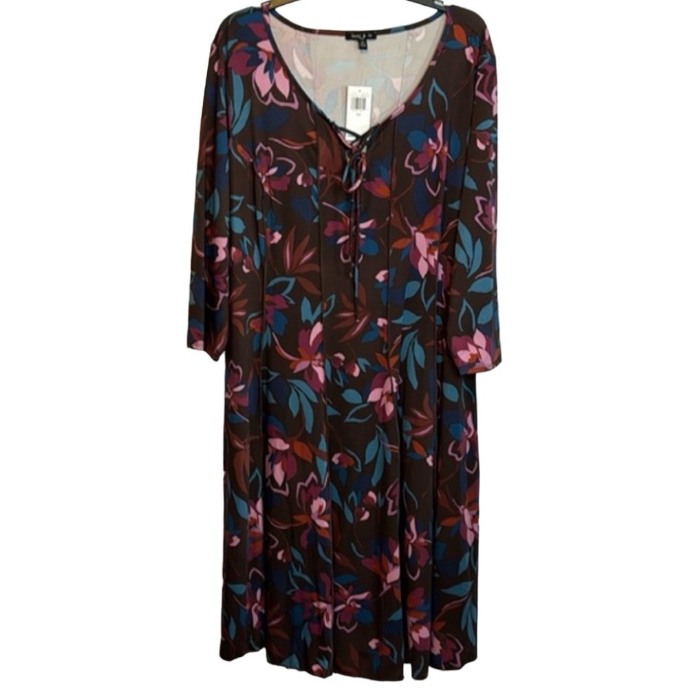 NWT Sami & Jo Brown Floral Midi Dress in‎ Size 3X